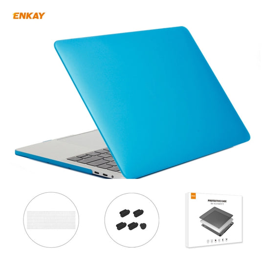 ENKAY 3 in 1 Matte Laptop Protective Case + US Version TPU Keyboard Film + Anti-dust Plugs Set for MacBook Pro 13.3 inch A1706 / A1989 / A2159 (with Touch Bar)(Light Blue)