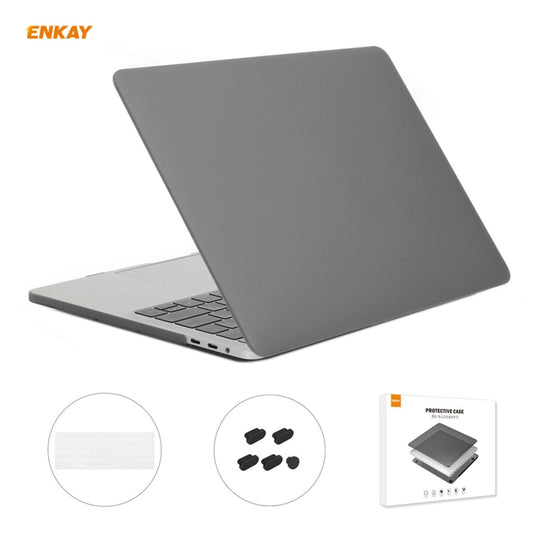 ENKAY 3 in 1 Matte Laptop Protective Case + EU Version TPU Keyboard Film + Anti-dust Plugs Set for MacBook Pro 13.3 inch A1708 (without Touch Bar)(Grey)