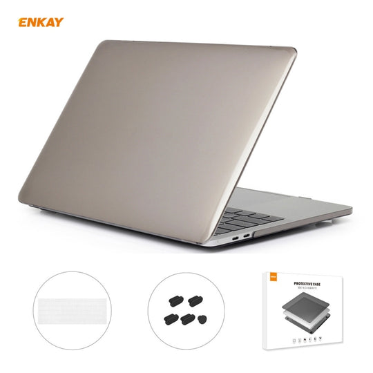 ENKAY 3 in 1  Crystal Laptop Protective Case + EU Version TPU Keyboard Film + Anti-dust Plugs Set for MacBook Pro 15.4 inch A1707 & A1990 (with Touch Bar)(Grey)