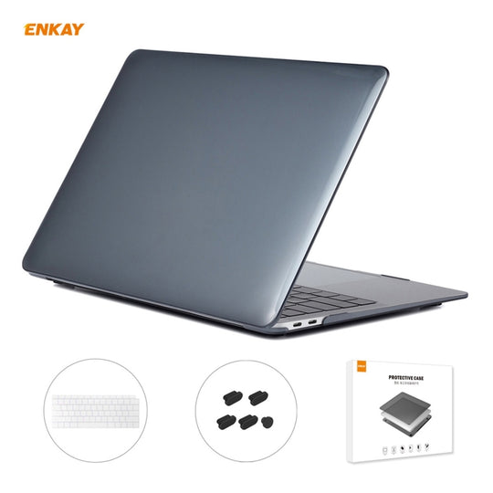 ENKAY 3 in 1 Crystal Laptop Protective Case + US Version TPU Keyboard Film + Anti-dust Plugs Set for MacBook Air 13.3 inch A1932 (2018)(Black)