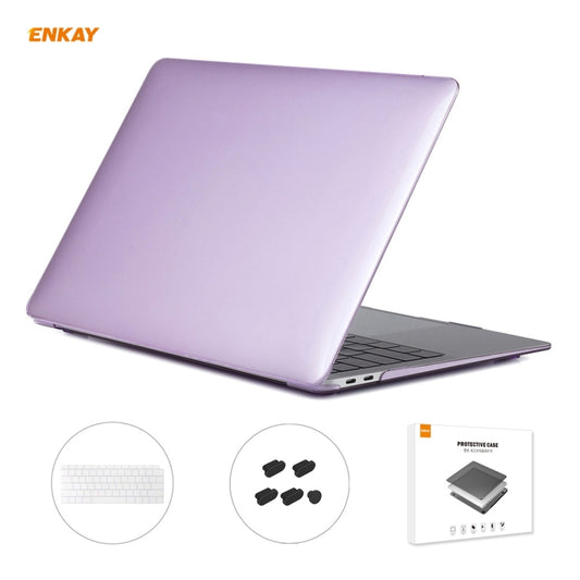 ENKAY 3 in 1 Crystal Laptop Protective Case + US Version TPU Keyboard Film + Anti-dust Plugs Set for MacBook Air 13.3 inch A1932 (2018)(Purple) - MacBook Air Cases by ENKAY | Online Shopping UK | buy2fix