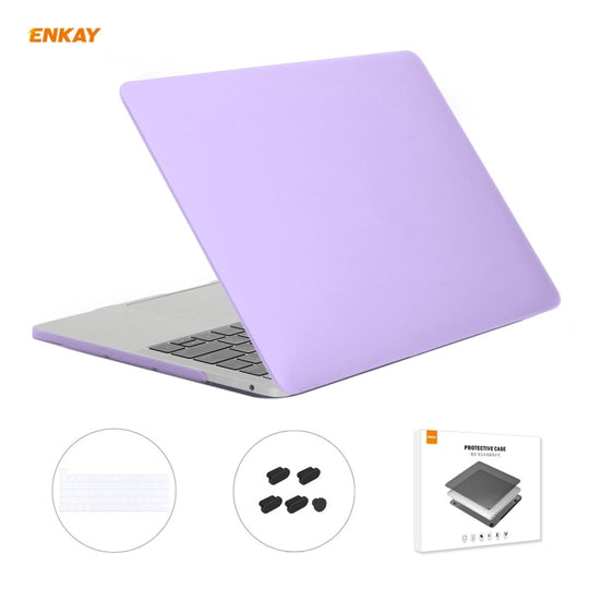 ENKAY 3 in 1 Matte Laptop Protective Case + US Version TPU Keyboard Film + Anti-dust Plugs Set for MacBook Pro 13.3 inch A2251 & A2289 & A2338 (with Touch Bar)(Purple)