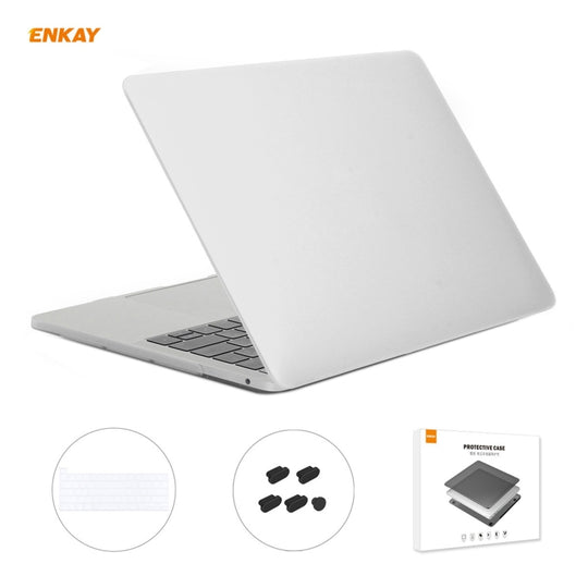 ENKAY 3 in 1 Matte Laptop Protective Case + US Version TPU Keyboard Film + Anti-dust Plugs Set for MacBook Pro 13.3 inch A2251 & A2289 & A2338 (with Touch Bar)(White)
