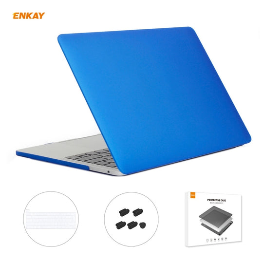 ENKAY 3 in 1 Matte Laptop Protective Case + EU Version TPU Keyboard Film + Anti-dust Plugs Set for MacBook Pro 13.3 inch A2251 & A2289 & A2338 (with Touch Bar)(Dark Blue)