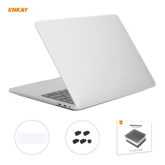 ENKAY 3 in 1 Matte Laptop Protective Case + EU Version TPU Keyboard Film + Anti-dust Plugs Set for MacBook Pro 16 inch A2141 (with Touch Bar)(White)