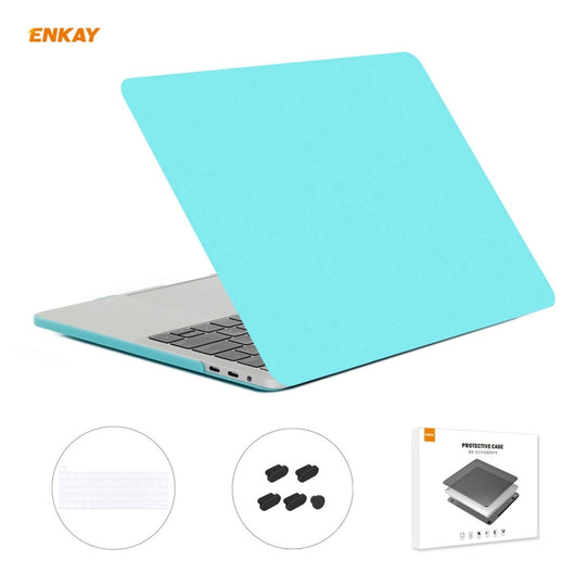 ENKAY 3 in 1 Matte Laptop Protective Case + EU Version TPU Keyboard Film + Anti-dust Plugs Set for MacBook Pro 16 inch A2141 (with Touch Bar)(Cyan)