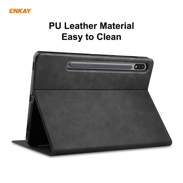 ENKAY ENK-8026 Cow Texture PU Leather + TPU Smart Case with Pen Slot for Samsung Galaxy Tab S8 / Galaxy Tab S7 11.0 T870 / T875(Black) - Galaxy Tab S8 Cases by ENKAY | Online Shopping UK | buy2fix
