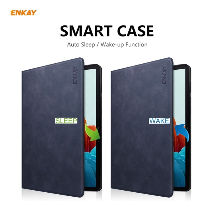 ENKAY ENK-8026 Cow Texture PU Leather + TPU Smart Case with Pen Slot for Samsung Galaxy Tab S8 / Galaxy Tab S7 11.0 T870 / T875(Dark Blue) by ENKAY