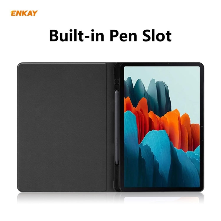 ENKAY ENK-8026 Cow Texture PU Leather + TPU Smart Case with Pen Slot for Samsung Galaxy Tab S8 / Galaxy Tab S7 11.0 T870 / T875(Black) - Galaxy Tab S8 Cases by ENKAY | Online Shopping UK | buy2fix