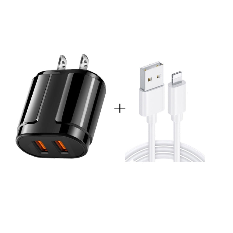 Dual USB Portable Travel Charger + 1 Meter USB to 8 Pin Data Cable, US Plug(Black) by buy2fix