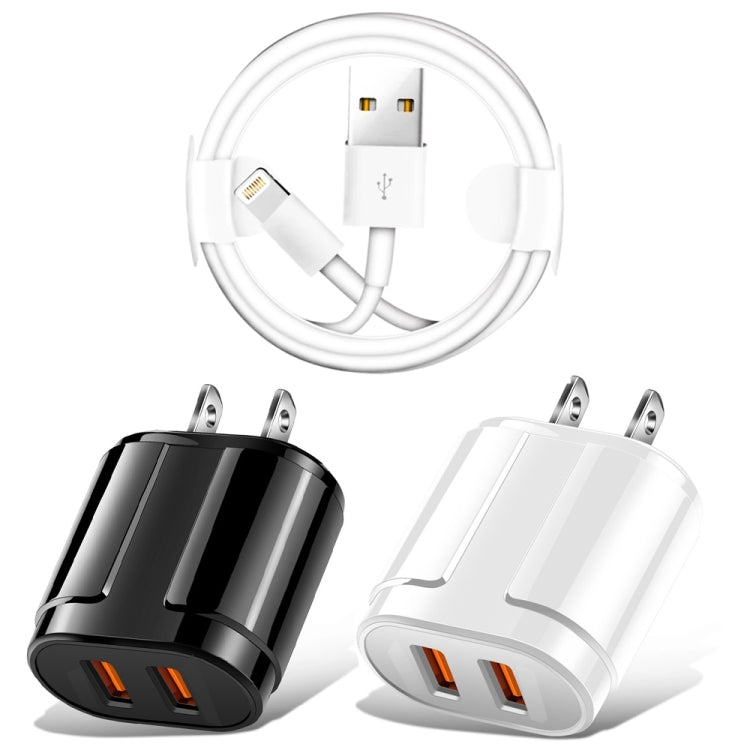 Dual USB Portable Travel Charger + 1 Meter USB to 8 Pin Data Cable, US Plug(Black) by buy2fix