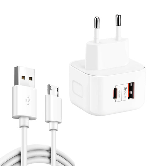 YSY-6087PD 20W PD3.0 + QC3.0 Dual Fast Charge Travel Charger with USB to Micro USB Data Cable, Plug Size:EU Plug - USB Charger by buy2fix | Online Shopping UK | buy2fix