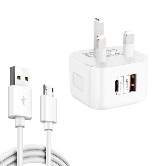 YSY-6087PD 20W PD3.0 + QC3.0 Dual Fast Charge Travel Charger with USB to Micro USB Data Cable, Plug Size:UK Plug - USB Charger by buy2fix | Online Shopping UK | buy2fix