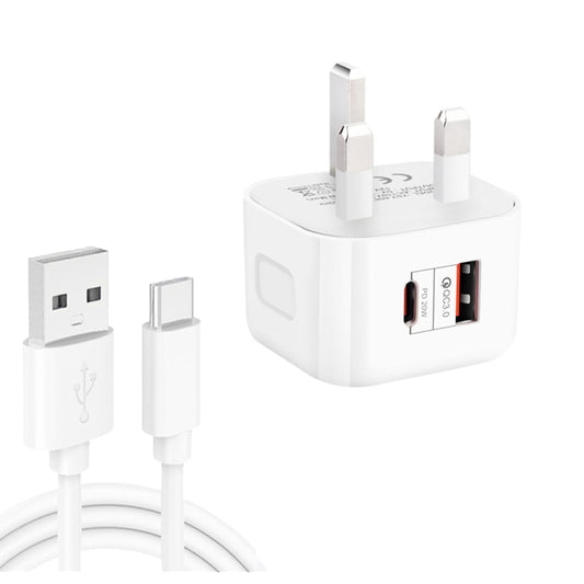 YSY-6087PD 20W PD3.0 + QC3.0 Dual Fast Charge Travel Charger with USB to Type-C Data Cable, Plug Size:UK Plug - USB Charger by buy2fix | Online Shopping UK | buy2fix