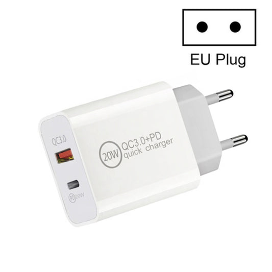 Dual Fast Charging 20W PD3.0+QC 3.0 Interface Travel Charger for iPhone, Huawei, Samsung, Xiaomi EU Plug - USB Charger by buy2fix | Online Shopping UK | buy2fix