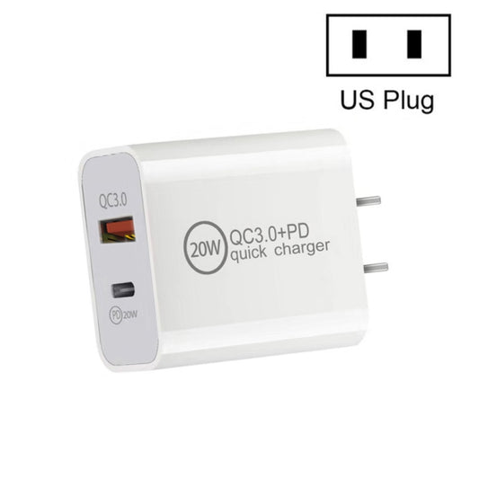 Dual Fast Charging 20W PD3.0+QC 3.0 Interface Travel Charger for iPhone, Huawei, Samsung, Xiaomi US Plug - USB Charger by buy2fix | Online Shopping UK | buy2fix
