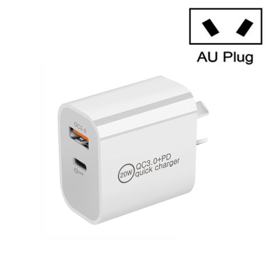 TCS-20WACA Dual Fast Charging 20W PD3.0+QC 3.0 Interface Travel Charger for iPhone, Huawei, Samsung, Xiaomi, AU Plug - USB Charger by buy2fix | Online Shopping UK | buy2fix