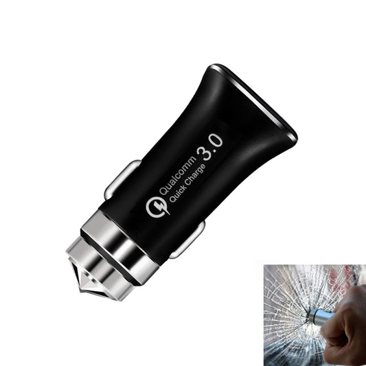 LZ-328 Safety Hammer Type QC3.0 USB  Fast Charging Car Charger(Black) - Car Charger by buy2fix | Online Shopping UK | buy2fix