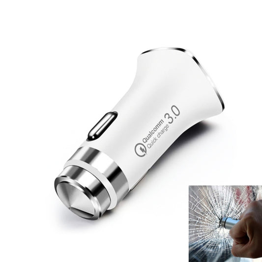 LZ-328 Safety Hammer Type QC3.0 USB  Fast Charging Car Charger(White) - Car Charger by buy2fix | Online Shopping UK | buy2fix