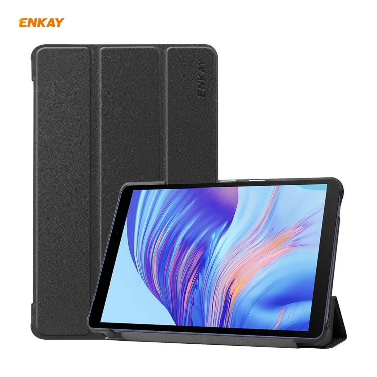 ENKAY PU Leather + Plastic Case with Three-folding Holder for Huawei MatePad T8 / Honor Tablet X7(Black) - Honor by ENKAY | Online Shopping UK | buy2fix
