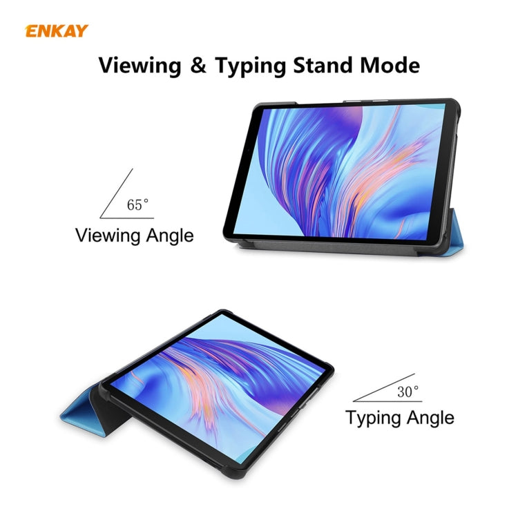 ENKAY PU Leather + Plastic Case with Three-folding Holder for Huawei MatePad T8 / Honor Tablet X7(Light Blue) - Honor by ENKAY | Online Shopping UK | buy2fix