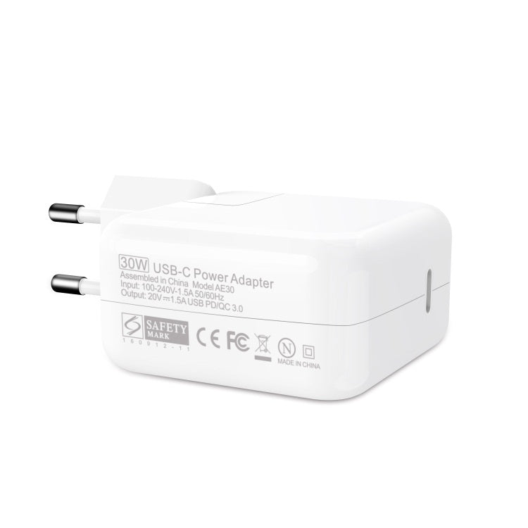 30W USB-C / Type-C Laptop Portable Power Adapter with 1.8m USB-C / Type-C to USB-C / Type-C Charging Cable, EU Plug - USB Charger by buy2fix | Online Shopping UK | buy2fix