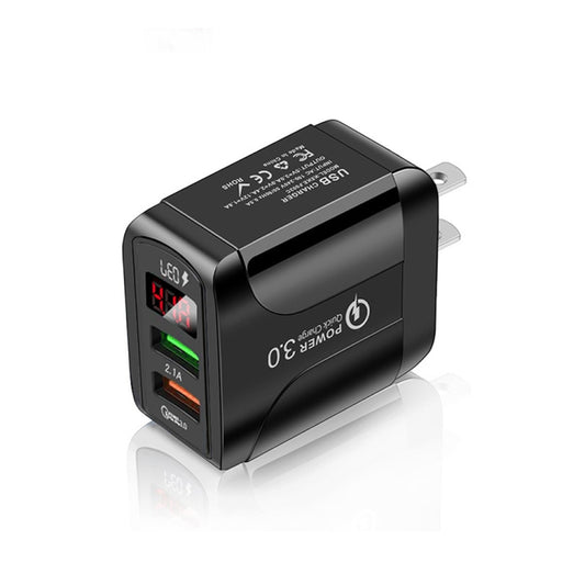 F002C QC3.0 USB + USB 2.0 Fast Charger with LED Digital Display for Mobile Phones and Tablets, US Plug(Black) - USB Charger by buy2fix | Online Shopping UK | buy2fix