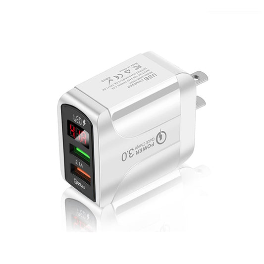 F002C QC3.0 USB + USB 2.0 Fast Charger with LED Digital Display for Mobile Phones and Tablets, US Plug(White) - USB Charger by buy2fix | Online Shopping UK | buy2fix