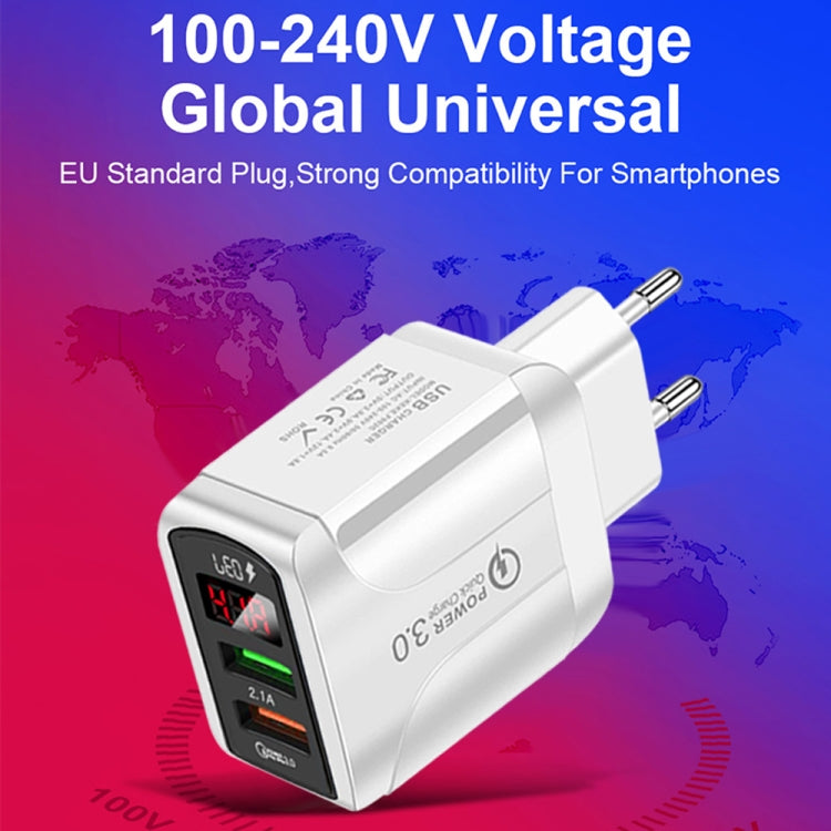 F002C QC3.0 USB + USB 2.0 Fast Charger with LED Digital Display for Mobile Phones and Tablets, EU Plug(Black) - USB Charger by buy2fix | Online Shopping UK | buy2fix