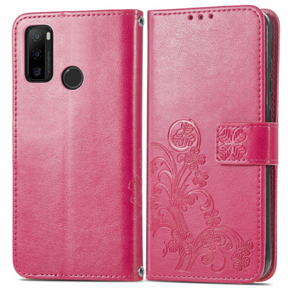 For Ulefone Note 10 Four-leaf Clasp Embossed Buckle Mobile Phone Protection Leather Case with Lanyard & Card Slot & Wallet & Bracket Function(Magenta) by buy2fix