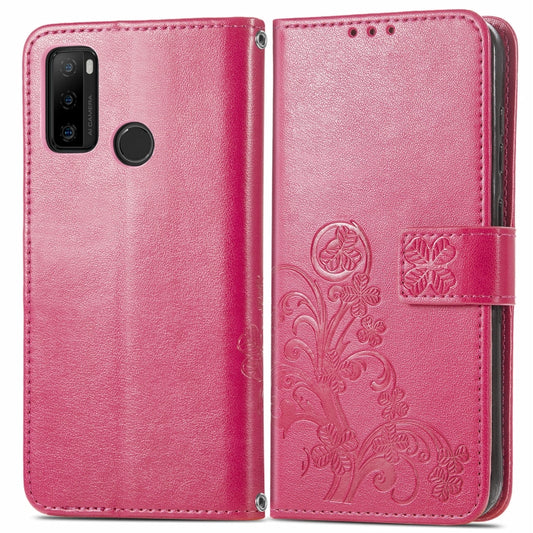 For Ulefone Note 10 Four-leaf Clasp Embossed Buckle Mobile Phone Protection Leather Case with Lanyard & Card Slot & Wallet & Bracket Function(Magenta) by buy2fix