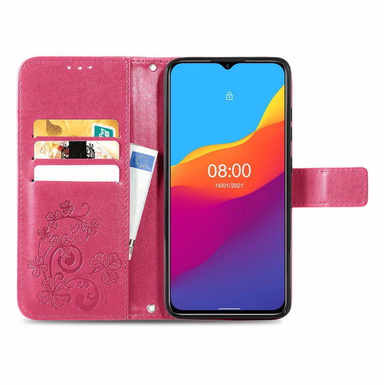 For Ulefone Note 10 Four-leaf Clasp Embossed Buckle Mobile Phone Protection Leather Case with Lanyard & Card Slot & Wallet & Bracket Function(Magenta) by buy2fix