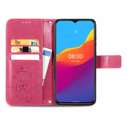 For Ulefone Note 10 Four-leaf Clasp Embossed Buckle Mobile Phone Protection Leather Case with Lanyard & Card Slot & Wallet & Bracket Function(Magenta) by buy2fix