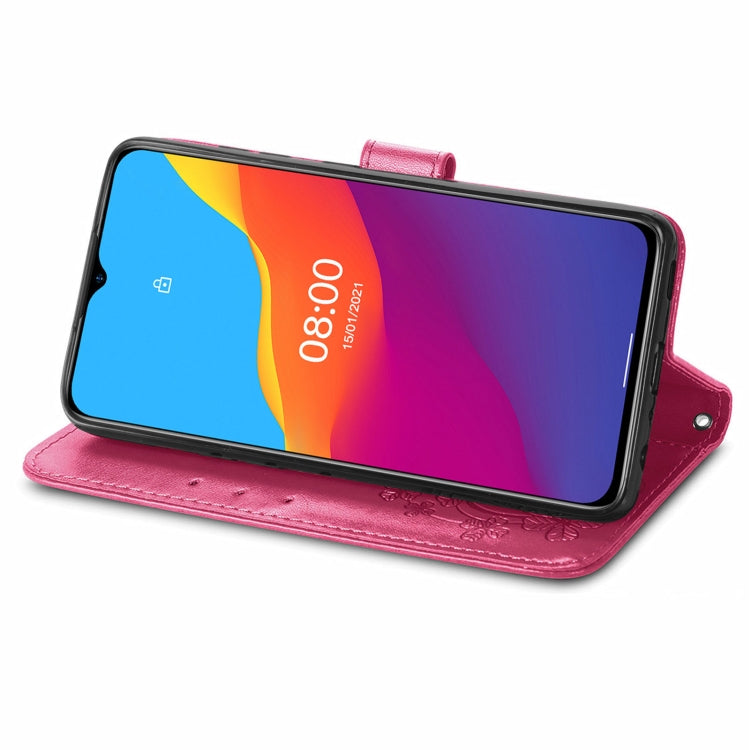 For Ulefone Note 10 Four-leaf Clasp Embossed Buckle Mobile Phone Protection Leather Case with Lanyard & Card Slot & Wallet & Bracket Function(Magenta) by buy2fix