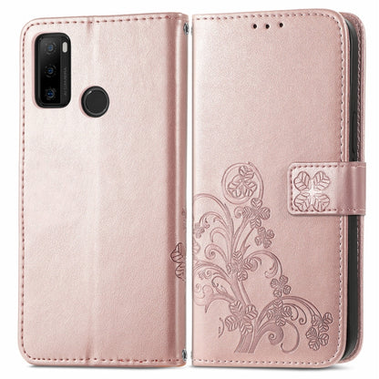 For Ulefone Note 10 Four-leaf Clasp Embossed Buckle Mobile Phone Protection Leather Case with Lanyard & Card Slot & Wallet & Bracket Function(Rose Gold) - Ulefone Cases by buy2fix | Online Shopping UK | buy2fix