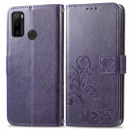 For Ulefone Note 10 Four-leaf Clasp Embossed Buckle Mobile Phone Protection Leather Case with Lanyard & Card Slot & Wallet & Bracket Function(Purple) by buy2fix