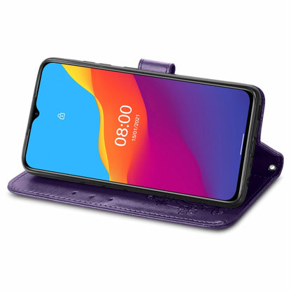 For Ulefone Note 10 Four-leaf Clasp Embossed Buckle Mobile Phone Protection Leather Case with Lanyard & Card Slot & Wallet & Bracket Function(Purple) by buy2fix