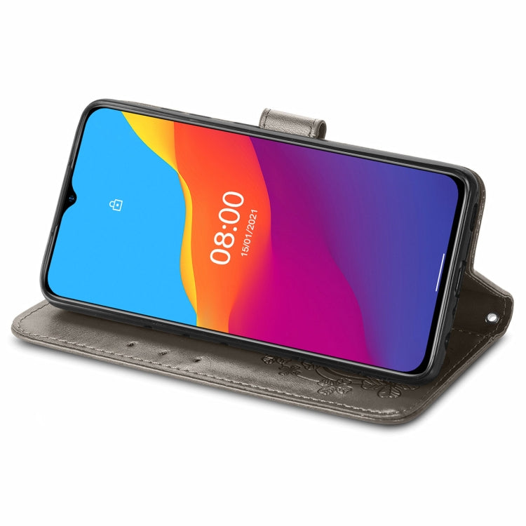 For Ulefone Note 10 Four-leaf Clasp Embossed Buckle Mobile Phone Protection Leather Case with Lanyard & Card Slot & Wallet & Bracket Function(Gray) by buy2fix