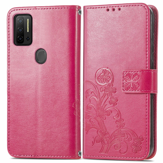 For Ulefone Note 11 Plus Four-leaf Clasp Embossed Buckle Mobile Phone Protection Leather Case with Lanyard & Card Slot & Wallet & Bracket Function(Magenta) by buy2fix