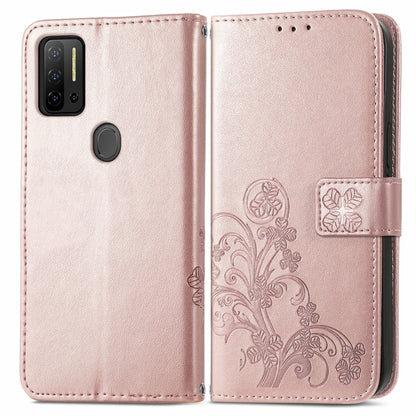 For Ulefone Note 11 Plus Four-leaf Clasp Embossed Buckle Mobile Phone Protection Leather Case with Lanyard & Card Slot & Wallet & Bracket Function(Rose Gold) - Ulefone Cases by buy2fix | Online Shopping UK | buy2fix