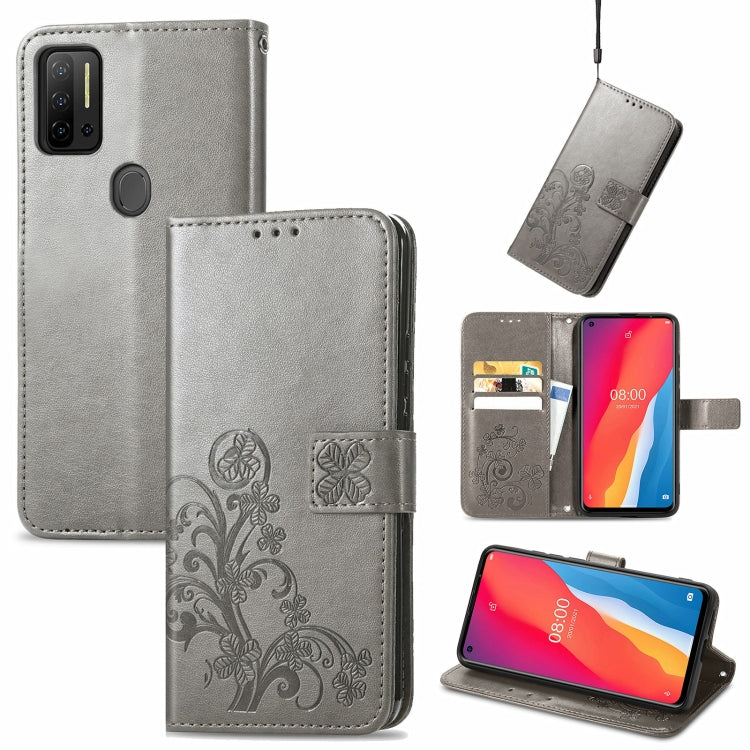 For Ulefone Note 11 Plus Four-leaf Clasp Embossed Buckle Mobile Phone Protection Leather Case with Lanyard & Card Slot & Wallet & Bracket Function(Gray) by buy2fix