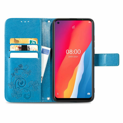 For Ulefone Note 11 Plus Four-leaf Clasp Embossed Buckle Mobile Phone Protection Leather Case with Lanyard & Card Slot & Wallet & Bracket Function(Blue) - Ulefone Cases by buy2fix | Online Shopping UK | buy2fix