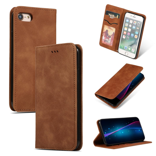 For iPhone SE 2022 / SE 2020 / 8 / 7 Retro Skin Feel Business Magnetic Horizontal Flip Leather Case(Brown)