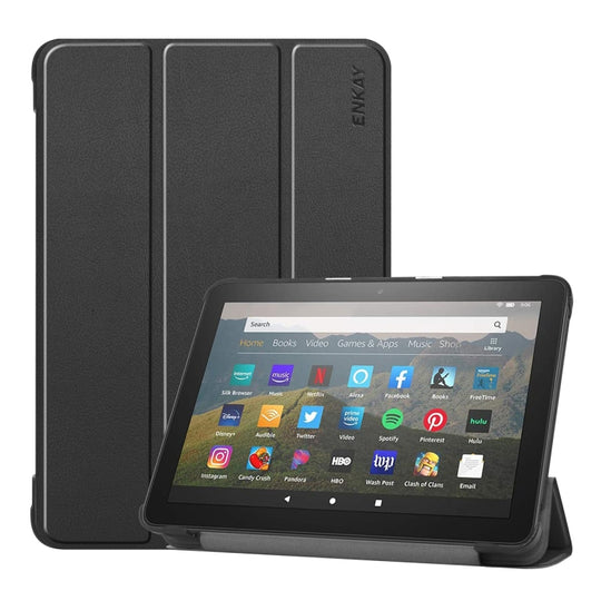 For Amazon Fire HD 8 / HD 8 Plus (2020) ENKAY Custer Texture Horizontal Flip PU+PC Leather Case with Three-folding Holder & Sleep / Wake-up Function(Black)