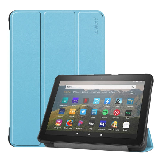 For Amazon Fire HD 8 / HD 8 Plus (2020) ENKAY Custer Texture Horizontal Flip PU+PC Leather Case with Three-folding Holder & Sleep / Wake-up Function(Light Blue)