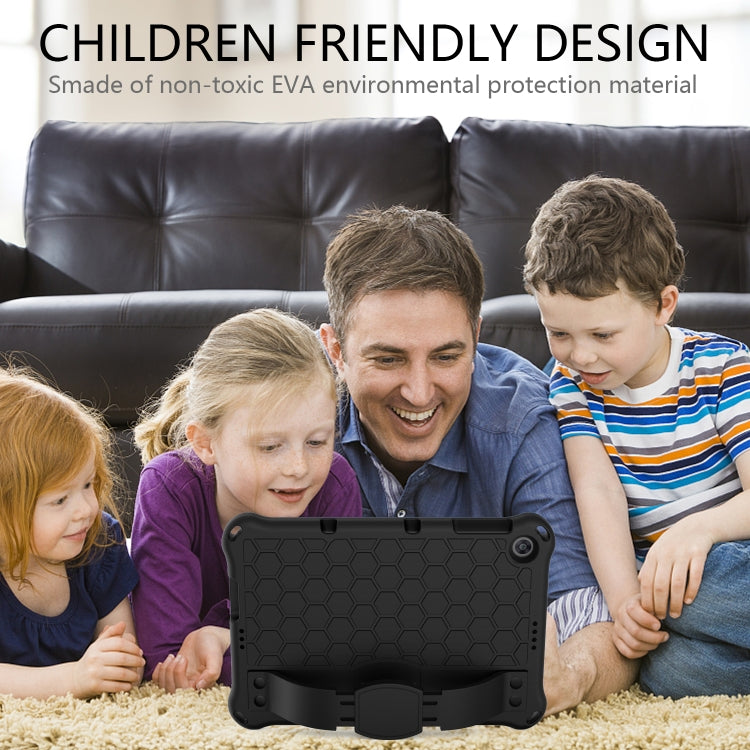For Huawei MediaPad T10 9.7 / T10 10.1 Honeycomb Design EVA + PC Material Four Corner Anti Falling Protective Shell with Strap(Black+Black) - Huawei by buy2fix | Online Shopping UK | buy2fix
