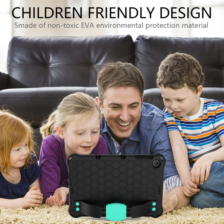 For Huawei MediaPad T10 9.7 / T10 10.1 Honeycomb Design EVA + PC Material Four Corner Anti Falling Protective Shell with Strap(Black+Aqua) - Huawei by buy2fix | Online Shopping UK | buy2fix