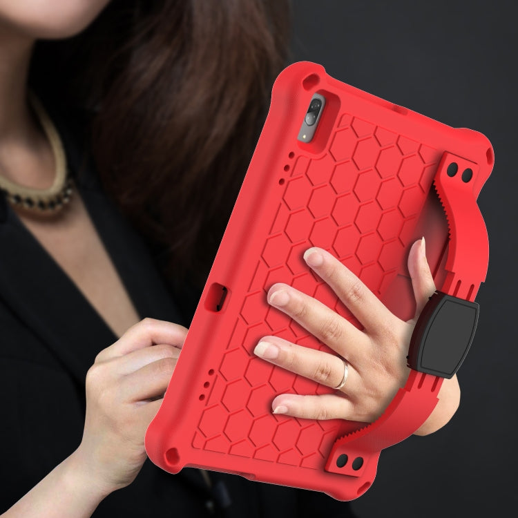 For Lenovo Tab 4 10 Plus TB-X704F/N/L/V Honeycomb Design EVA + PC Material Four Corner Anti Falling Flat Protective Shell with Strap(Red+Black) - Lenovo by buy2fix | Online Shopping UK | buy2fix