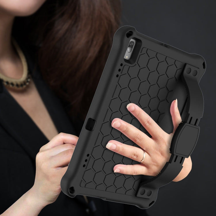 For Lenovo Tab 4 10 TB-X304F/N Honeycomb Design EVA + PC Material Four Corner Anti Falling Flat Protective Shell with Strap(Black+Black) - Lenovo by buy2fix | Online Shopping UK | buy2fix