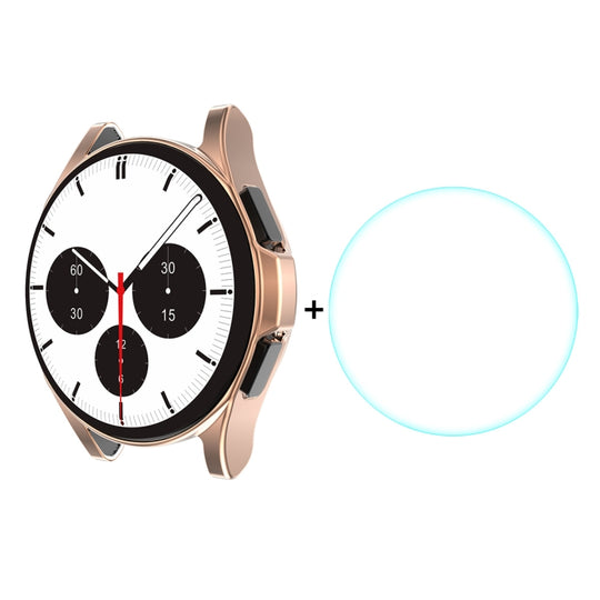 For Samsung Galaxy Watch4 Classic 42mm ENKAY Hat-Prince Full Coverage Electroplate Soft Case TPU HD Clear Cover + Tempered Glass Protector(Rose Gold)